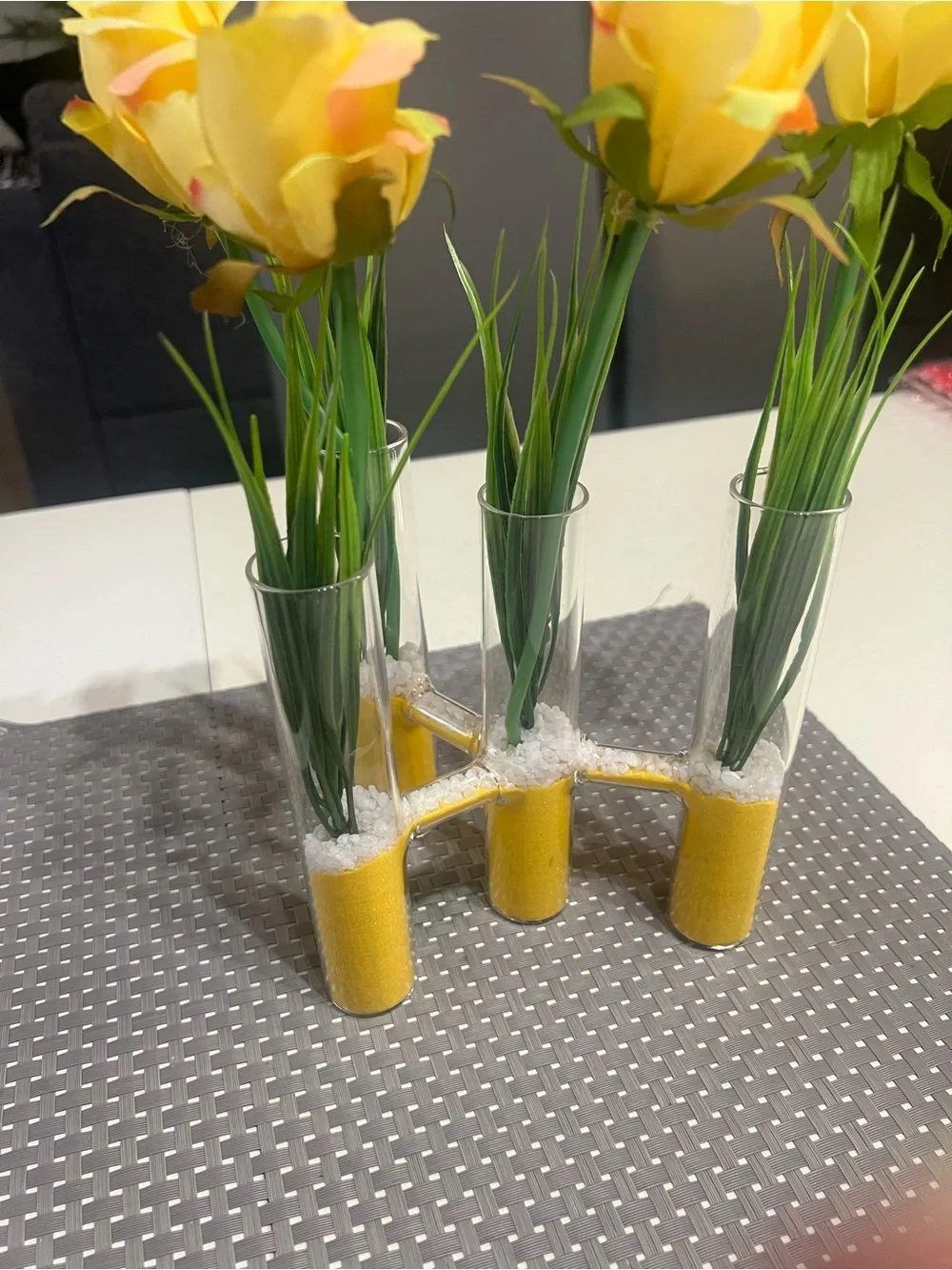 Yellow Artificial Rose Stem Home Accent Bouquet